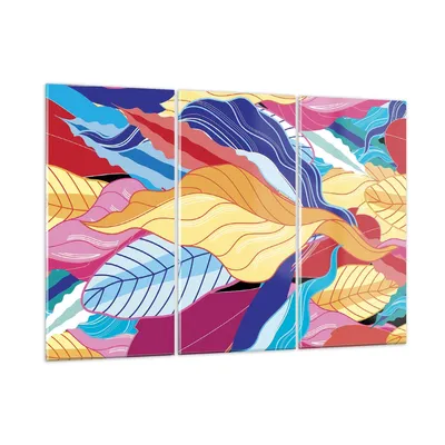 Produktbild von Bilder auf glas - 3 Teile - Muster Blätter bunt - 105x70cm - Glasbilder - Wandbilder - Bilder - zum Aufhängen bereit - Wanddekoration aus Glas - Glas Bilder - Wandbild auf Glas - GCE105x70-4269