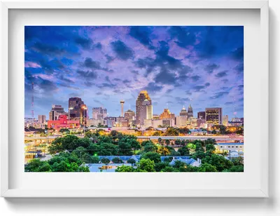 Produktbild von Stadtbild von San Antonio– Wandbild mit Rahmen – Gerahmtes Bild  – Wanddekoration – 70x50 cm –  Schwarz Rahmen