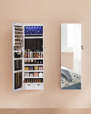 Produktbild von SONGMICS Schmuckschrank Spiegelschrank mit LED und Ganzkörperspiegel, weiß