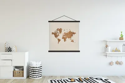 Produktbild von MuchoWow® Textilposter Weltkarte - Alt - Braun 90x90 cm mit schwarzem Rahmen - Magnetisches