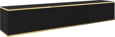Produktbild von Hängendes TV Schrank - Modernes Design. Farbe: SCHWARZ, D: L: 175 cm, H: 30 cm, T: 32 cm. TV Lowboard, TV Board, TV Sideboard Hängend, Wandschrank hängend
