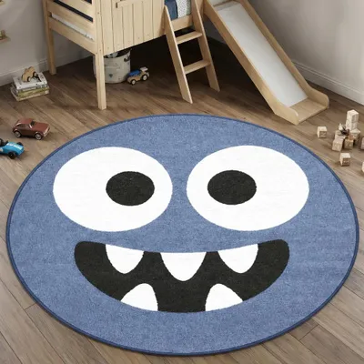 Immagine prodotto di Tappeto per bambini blu con un simpatico mostriciattolo - 160 cm, rotondo