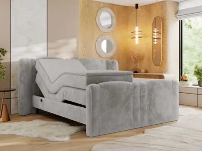 Produktbild von MKS MEBLE Boxspringbett mit motor FORTINA 200x200 cm elektrisch verstellbar 7-Zonen Multipocket Matratze Bettkasten Polsterbett - Hellgrau Plüsch - H4
