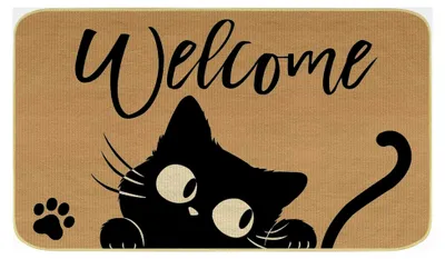 Produktbild von Fußmatte Süße Schwarze Katze, Waschbare Schmutzfangmatte, Rutschfeste Türmatte für Innen, Eingang, Flur, 43 x 75 cm