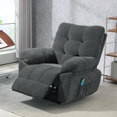Produktbild von SUGIFT Massagesessel mit 8 Vibrationspunkten, Relaxsessel mit Heizfunktion, Fernsehsessel Chenille, Dunkelgrau | 150° Neigung | bis 190 cm | Taschenfederkern