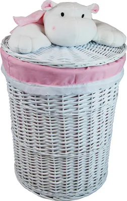 Produktbild von Wäschekorb Wäschetonnen Wäschetruhe Weide weiß rosa Plüschtier Hippo D.46 H.62