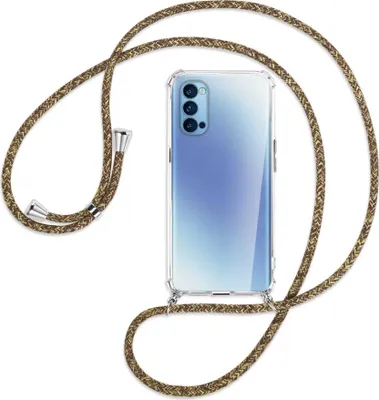 Produktbild von Handykette Backcover-Schutzhülle mit Band (Metall silberfarben) für Oppo Reno5 4G/5G - braun+beige