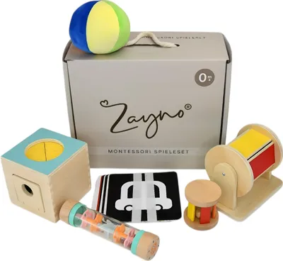 Produktbild von Zayno® "Montessori" Spieleset 0-6 Monate | Spiel für Neugeborene, Spielkasten, Geschenk zur Geburt, Spielebox für Babys, Sensorik, Säugling