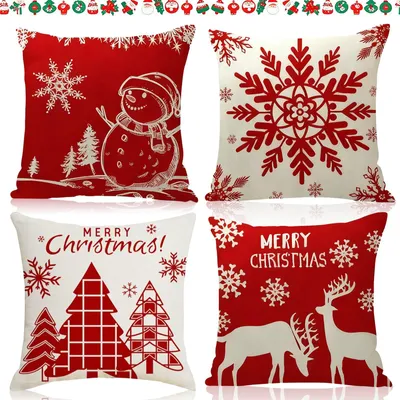 Weihnachts-Kissenbezüge 45x45 cm, 4 Stück, rot-weiß