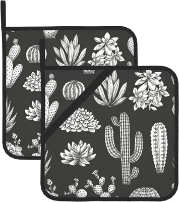 Produktbild von Topflappen-Set mit Kaktusmotiv, 2-teilig, hitzebeständig und rutschfest, zum Kochen und Backen, 20,5 x 20,5 cm