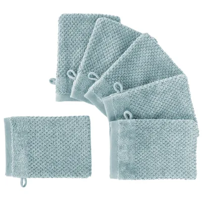 Produktbild von Pure Label 6-TLG Waschhandschuh Waschlappen Set mit Anhängeschlaufe aus 100% Baumwolle, saugstarkund weich | 6 Waschlappen 16x21cm, Türkis - Blau
