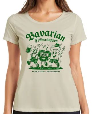 Produktbild von Bavarian Frühschoppen Weißwurst Brezel Bier Lederhose Dirndl Wiesn Damen T-Shirt, Natur, S