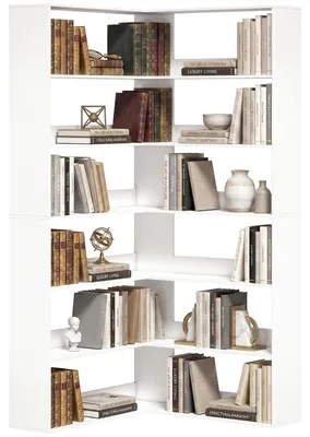 Produktbild von HOMCOM Bücherregal 7 Ebenen Eckregal L-förmiges Regal mit Holzoptik für Büro
