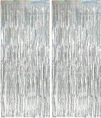 Image de 2 pièces rideau lametta argent 1m x 2.5m, fond scintillant décoration film