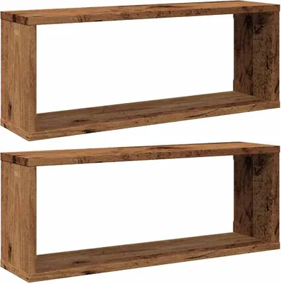 Obrázok produktu pre vidaXL Nástenné police Cube 2 ks. Vzhľad regenerovaného dreva 60x15x23 Materiál na báze dreva