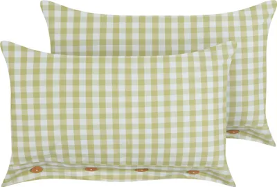 Obrázok produktu pre BELIANI Sada 2 dekoratívnych vankúšov olivovozelený a biely kockovaný vzor 40 x 60 cm gombíky moderný bytový doplnok spálňa obývačka