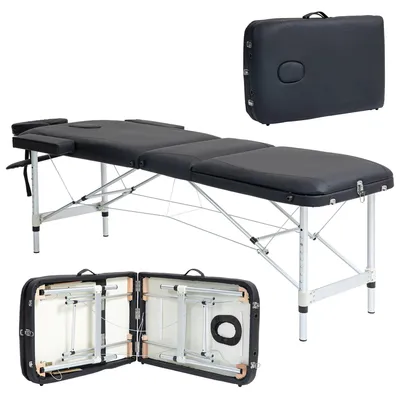 Immagine prodotto di Lettino da Massaggio Pieghevole ad Altezza Regolabile, in Alluminio e Plastica, 215x81x61-84 cm, Nero