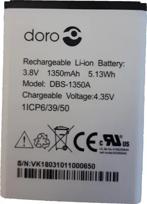 Produktbild von Doro Ersatzakku für Doro 7060 Mobiltelefon, mit einer Kapazität von 1350 mAh und 3,8 V Spannung