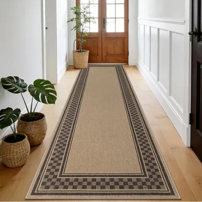 Imagen del producto de Alfombra para pasillo, 80 x 300 cm, aspecto de yute, antideslizante y lavable