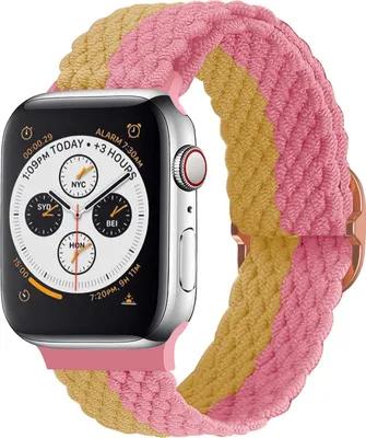 Produktbild von Strap-it Apple Watch verstellbares gewebtes Nylonarmband (Gelb/Rosa)