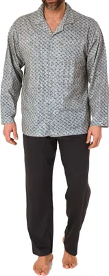 Produktbild von Normann Herren Langarm Schlafanzug Pyjama zum durchknöpfen, auch in Übergrössen ; anthrazit-mel. , 58