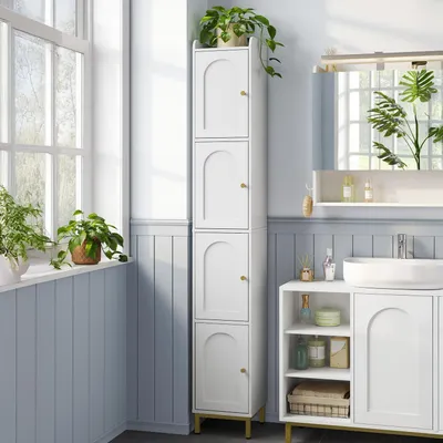 Image de Armoire haute de salle de bain, 4 portes, dimensions : 26 x 28 x 180 cm