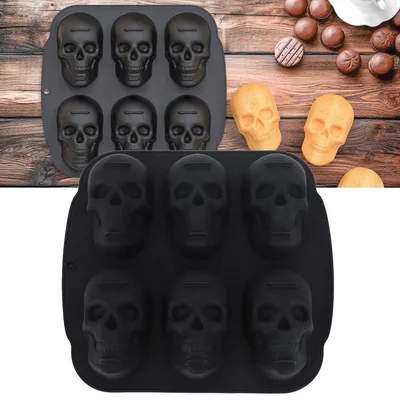 Image de Moule en silicone en forme de crâne, pour Halloween, motif squelette, couleur noire