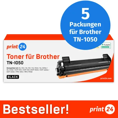 Image de NOUVEAU : print24 Toner pour Brother TN1050, compatible avec Brother DCP 1510, HL 1110, MFC 1810, etc., 5 pièces