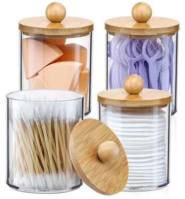 Obrázek produktu pro Balení 4 dávkovačů vatových tamponů s bambusovými víčky a štítky