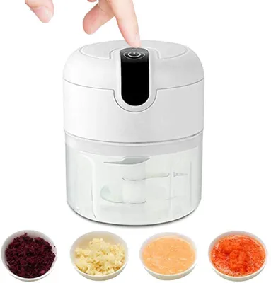 Produktbild von Elektrischer Mini-Knoblauchschneider, USB-aufladbarer, tragbarer Mini-Lebensmittelzerkleinerer, zum Zerkleinern von Knoblauch, Ingwer, Chili, Hackfleisch usw., Küchenhelfer – Weiß, 250 ml