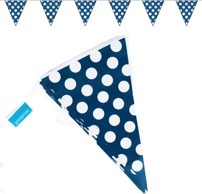 Produktbild von Goodymax® Wimpelkette 10 m Blau mit weißen Punkten