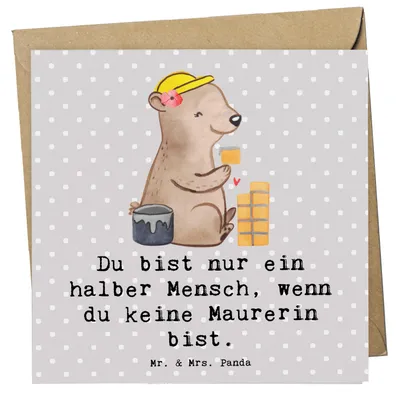 Produktbild von Mr. & Mrs. Panda Grußkarte Maurerin Herz - Grau Pastell - Geschenk, Handwerkerin, Lustig, Klappkarte, anlasskarte, faltkarte, Glückwunschkarte, Witzig, Gesellenprüfung