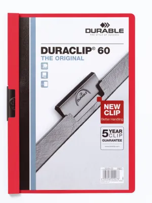 Zdjęcie produktu dla DURABLE Skoroszyt zaciskowy DURACLIP® 60 A4, Czerwony, 220903, 25 szt.