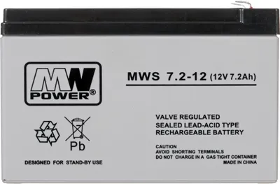 Obrázek produktu pro MW Power MWS 7.2-12, Olověná (VRLA), 12 V, 1 kusů, Černá, Šedá, 7,2 Ah, 5 rok/roky