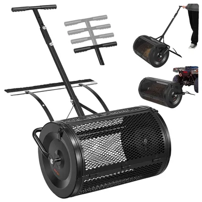 Obrázek produktu pro Rozmetadlo kompostu VEVOR 76,5 l, 61 cm, rozmetadlo rašeliny s posuvnou/tažnou rukojetí, rozmetadlo rašeliny a mechu s 4stupňovým nastavením výšky, ocelové rozmetadlo kompostu s práškovým nástřikem, rozmetadlo hnoje pro výsadbu a setí, černé