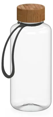 Immagine prodotto di Borraccia da 1 litro con cinturino in silicone "Natural" - Borraccia in Tritan con tappo in bambù - Borraccia sportiva realizzata con materiale privo di BPA - trasparente/nera