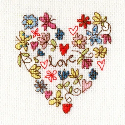 Obrázok produktu pre Súprava na výšivku krížikmi od spoločnosti Bothy Threads, motív „Srdiečko“, obsahuje vzor na počítanie, tkanivo Aida 14, rozmer 10x10 cm