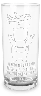 Produktbild von Mr. & Mrs. Panda Wasserglas Bär Flugzeug 200 ml - Transparent - Geschenk, Glas, Liebesgeschenk, Longdrinkglas, Tumbler, Freund, für Partner, Hochzeitstag, Saftglas