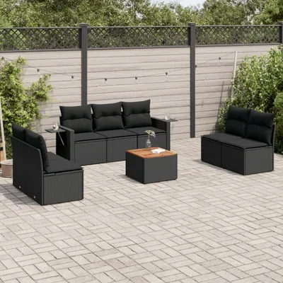 Produktbild von Design 8-tlg. Garten-Sofagarnitur mit Kissen Schwarz Poly Rattan, Gartenmöbel-Sets 2024 Neu