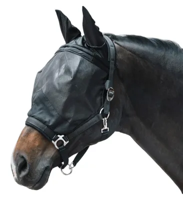 Productafbeelding van Premium vliegenmasker met bevestiging – zwart, met oorbescherming