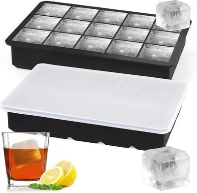 Immagine prodotto di Stampi in silicone per cubetti di ghiaccio, XXL, set da 15 pezzi, con coperchio