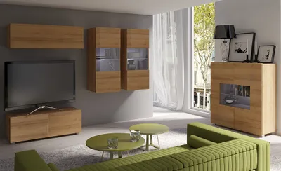 Produktbild von Wohnmöbel Set in Eiche Gold Nb. mit LED Beleuchtung CAIRNS-132