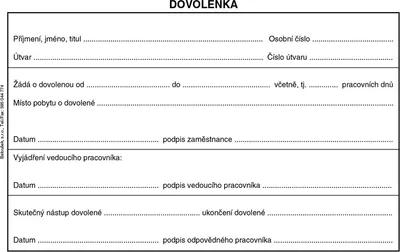 Zdjęcie produktu dla Tiskopis Dovolenka Baloušek, A6, 50 listů