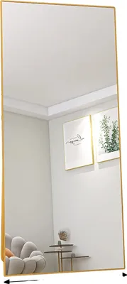 Obrázek produktu pro Celotělové zrcadlo, bezpečnostní sklo, elegantní zakřivený design, zlatý obdélník, 180 x 80 cm-b