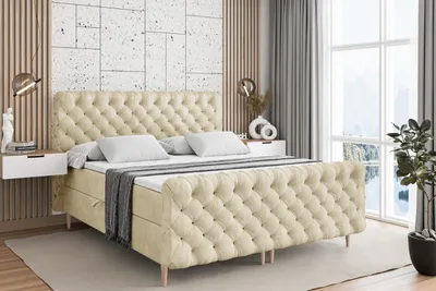 Produktbild von ALTDECOR Boxspringbett mit Holz Füßen, Matratze und Lattenrost, Topper, Fußteil, Polsterbett mit Bettkasten, Bett mit Stauraum H4-Matratze, Doppelbett - BOXI8-FD-Z - 160x200 - Beige Casablanca