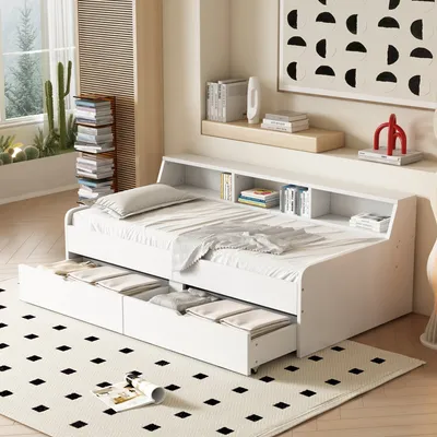 Immagine prodotto di Letto per bambini Fortuna Lai 90*200cm, letto singolo con due cassetti, con contenitore, bianco