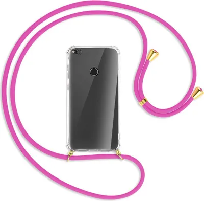 Produktbild von Handykette Backcover-Schutzhülle mit Band (Metall goldfarben) für Huawei P8 Lite / P9 Lite 2017 - hot pink
