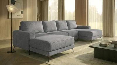 Produktbild von Ecksofa VALTOR 320x185 cm mit Schlaffunktion, Bonellfederkern und Bettkasten, Farbe: Grau