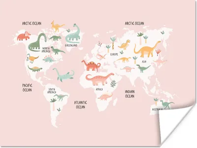 Produktbild von MuchoWow® Poster Weltkarte - Kinder - Dino 160x120 cm - Foto Plakat