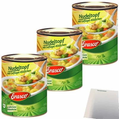 Produktbild von Erasco Nudeltopf mit Geflügelklößchen 3er Pack (3x800g Dose) + usy Block